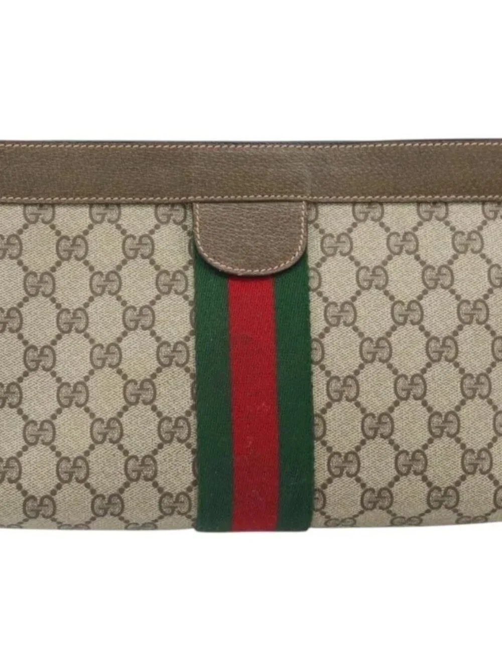 GUCCI GG Supreme Web Sherry Line Clutch Bag PVC Beige Red 89 01 002 Auth BA10401